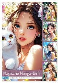 CALVENDO, Rose Hurley: Magische Manga-Girls. Zauberhafte Illustrationen mit Krafttieren (Tischkalender 2025 DIN A5 hoch), CALVENDO Monatskalender