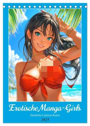 CALVENDO, Rose Hurley: Erotische Manga-Girls. Sinnliche Cartoon-Kunst (Tischkalender 2025 DIN A5 hoch), CALVENDO Monatskalender 