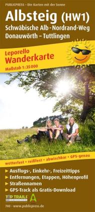 Publicpress Leporello Wanderkarte Albsteig (HW1), Schwäbische Alb-Nordrandweg, Donauwörth, Tuttlingen 1:35.000 
