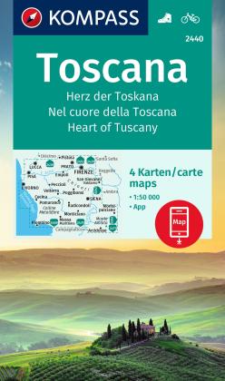 KOMPASS Wanderkarten-Set 2440 Toscana, Herz der Toskana, Nel cuore della Toscana, Heart of Tuscany (4 Karten) 1:50.000 