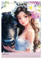 CALVENDO, Rose Hurley: Magische Manga-Girls. Zauberhafte Illustrationen mit Krafttieren (Tischkalender 2025 DIN A5 hoch), CALVENDO Monatskalender 