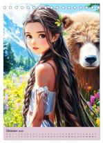 CALVENDO, Rose Hurley: Magische Manga-Girls. Zauberhafte Illustrationen mit Krafttieren (Tischkalender 2025 DIN A5 hoch), CALVENDO Monatskalender 