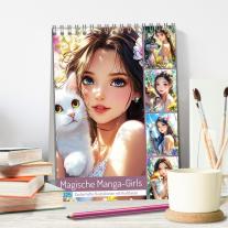 CALVENDO, Rose Hurley: Magische Manga-Girls. Zauberhafte Illustrationen mit Krafttieren (Tischkalender 2025 DIN A5 hoch), CALVENDO Monatskalender 
