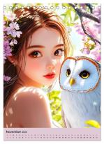 CALVENDO, Rose Hurley: Magische Manga-Girls. Zauberhafte Illustrationen mit Krafttieren (Tischkalender 2025 DIN A5 hoch), CALVENDO Monatskalender 