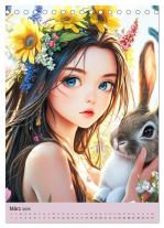 CALVENDO, Rose Hurley: Magische Manga-Girls. Zauberhafte Illustrationen mit Krafttieren (Tischkalender 2025 DIN A5 hoch), CALVENDO Monatskalender 