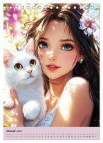 CALVENDO, Rose Hurley: Magische Manga-Girls. Zauberhafte Illustrationen mit Krafttieren (Tischkalender 2025 DIN A5 hoch), CALVENDO Monatskalender 