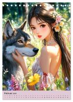 CALVENDO, Rose Hurley: Magische Manga-Girls. Zauberhafte Illustrationen mit Krafttieren (Tischkalender 2025 DIN A5 hoch), CALVENDO Monatskalender 