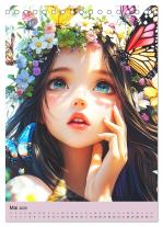 CALVENDO, Rose Hurley: Magische Manga-Girls. Zauberhafte Illustrationen mit Krafttieren (Tischkalender 2025 DIN A5 hoch), CALVENDO Monatskalender 
