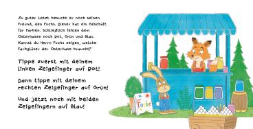 Nico Sternbaum: Such den Osterhasen. Ein Oster-Mitmachbuch. Zum Schütteln, Schaukeln, Pusten, Klopfen und sehen, was dann passiert. Von 2 bis 4 Jahren 