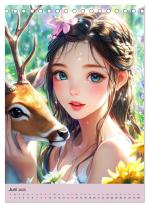 CALVENDO, Rose Hurley: Magische Manga-Girls. Zauberhafte Illustrationen mit Krafttieren (Tischkalender 2025 DIN A5 hoch), CALVENDO Monatskalender 